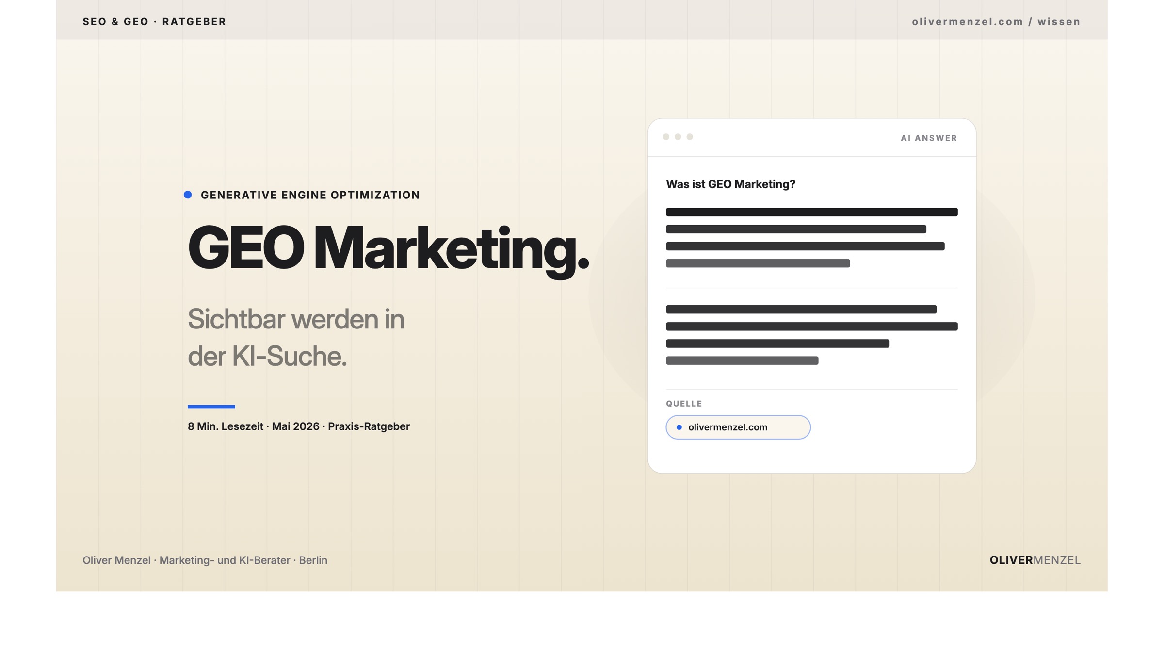 GEO Marketing — sichtbar werden in der KI-Suche. Cover zum Ratgeber von Oliver Menzel.